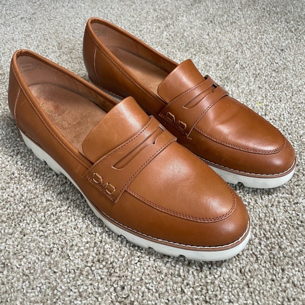 Vionic Cheryl ll Loafers Chunky Size 11 Tan Brown Leather Slip On Lug Sole